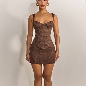 Elegant Brown Lace Bodycon Dress